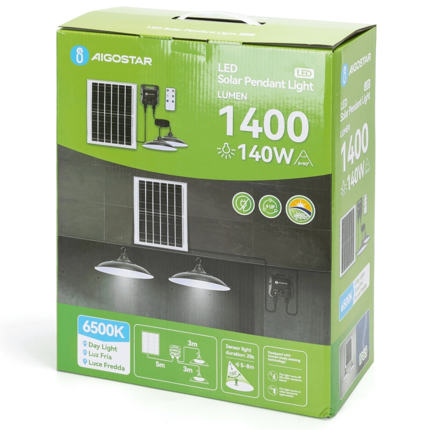 Aigostar - lustră solară LED cu senzor 2xLED/70W/12V 12000 mAh 6500K IP65 Ø 23,5 cm + telecomandă