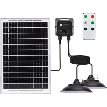 Aigostar - Lustru solar LED cu senzor, 2x LED, 35 W, 12 V, baterie 6000 mAh, 6500K, IP65, Ø 15 cm + telecomandă