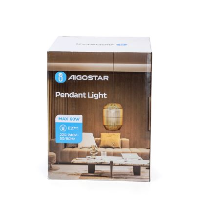 Aigostar - Lustru suspendat pe cablu 1xE27/60W/230V bej Ø 23 cm