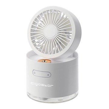 Aigostar - Mini ventilator de birou fără fir RGB cu efect de ceață MIST 10W/5V 2000mAh, alb