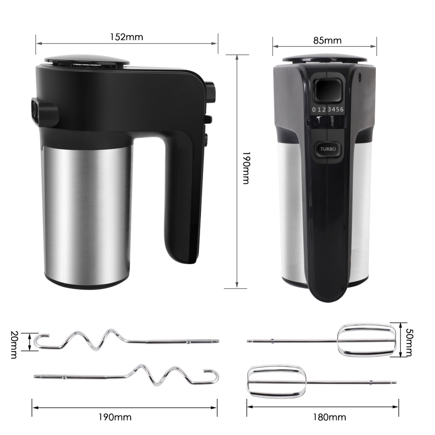 Aigostar - Mixer de mână 300W/230V negru/crom mat