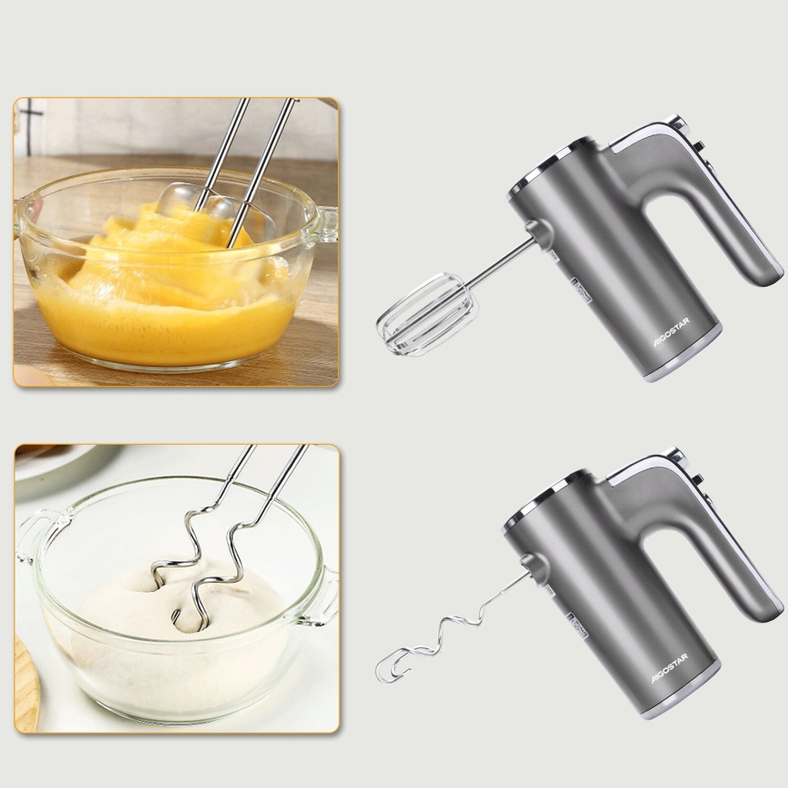 Aigostar - Mixer de mână 400W/230V gri/crom mat