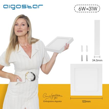 Aigostar - Plafonieră LED aplicată, 6W, 230V, 4000K, 12,2 x 12,2 cm, albă