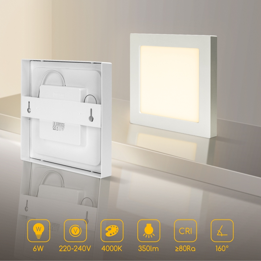 Aigostar - Plafonieră LED aplicată, 6W, 230V, 4000K, 12,2 x 12,2 cm, albă