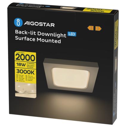 Aigostar - Plafonieră LED aplicată pe tavan, 18W, 230V, 3000K, 22,6x22,6 cm, albă