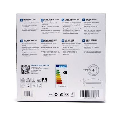 Aigostar - Plafonieră LED cu senzor, 12 W, 230 V, 3000 K, Ø 28 cm