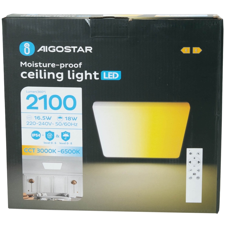 Aigostar - Plafonieră LED reglabilă pentru baie LED/18W/230V 3000K-6500K IP54 + telecomandă