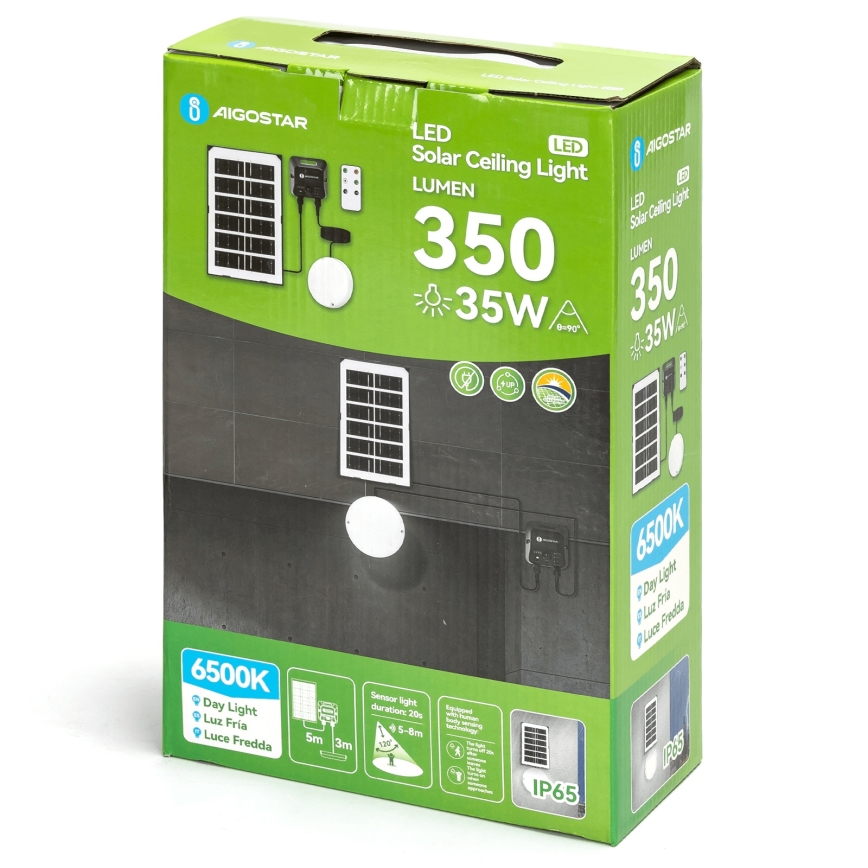 Aigostar - Plafonieră LED solară cu senzor LED/35W/3,7V 3000 mAh IP65 + telecomandă
