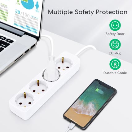 Aigostar - Prelungitor 4Z Tip F 1,5m alb SCHUKO
