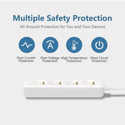 Aigostar - Prelungitor 4Z Tip F 1,5m alb SCHUKO