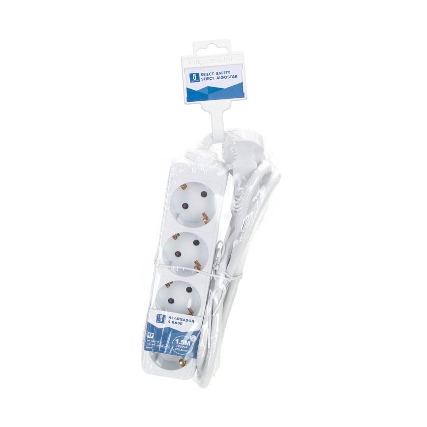 Aigostar - Prelungitor 4Z Tip F 1,5m alb SCHUKO