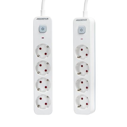 Aigostar - Prelungitor cu întrerupător 4Z Tip F 1,5m SCHUKO alb