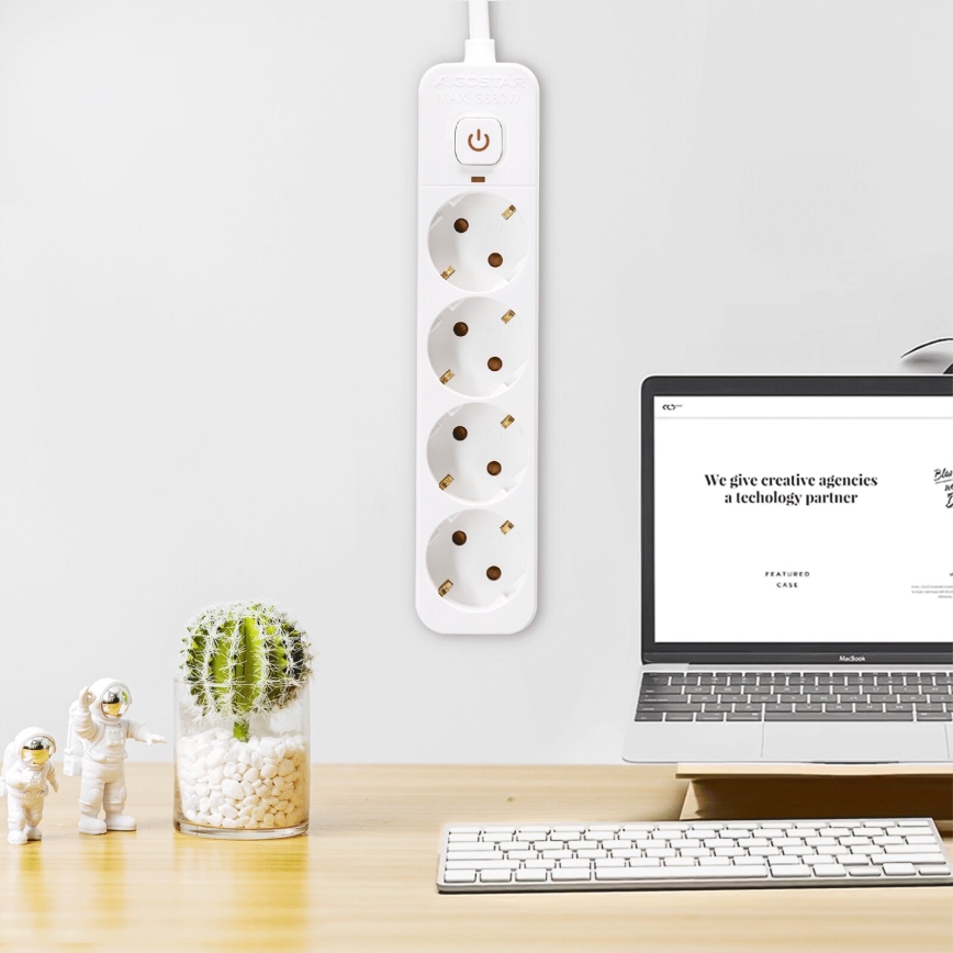 Aigostar - Prelungitor cu întrerupător 4Z Tip F 5m SCHUKO alb