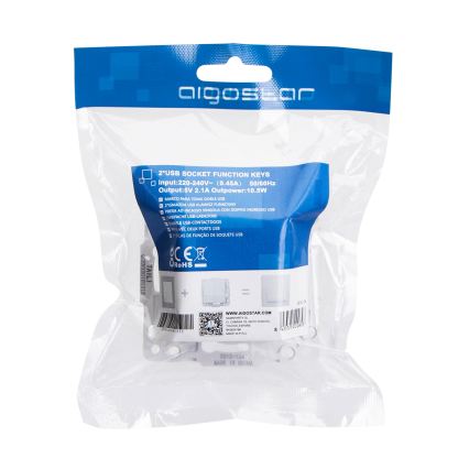 Aigostar - priză de alimentare USB fără ramă, 2 porturi USB-A, argintie