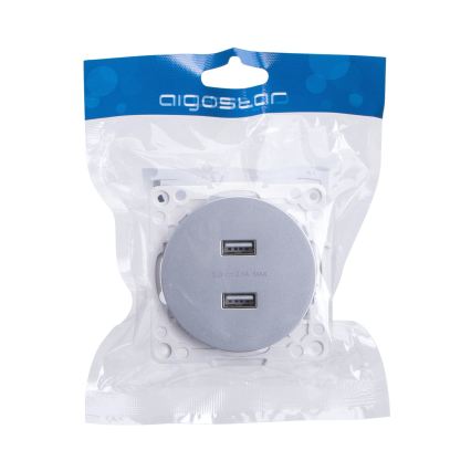 Aigostar - Priză de alimentare USB fără ramă, 2x USB-A, argintie