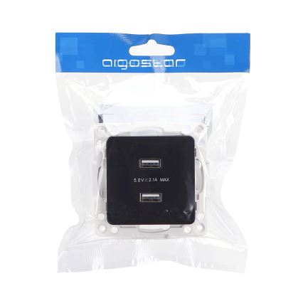 Aigostar - priză de alimentare USB fără ramă, 2x USB-A, neagră