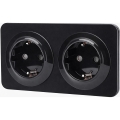 Aigostar - Priză de perete dublă cu ramă SCHUKO 250V/16A, neagră