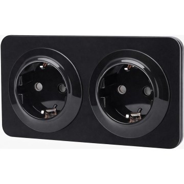 Aigostar - Priză de perete dublă cu ramă SCHUKO 250V/16A, neagră