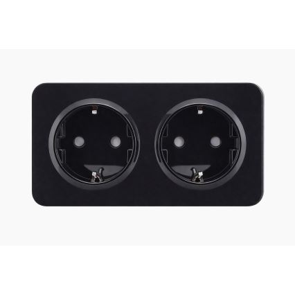 Aigostar - Priză de perete dublă cu ramă SCHUKO 250V/16A, neagră