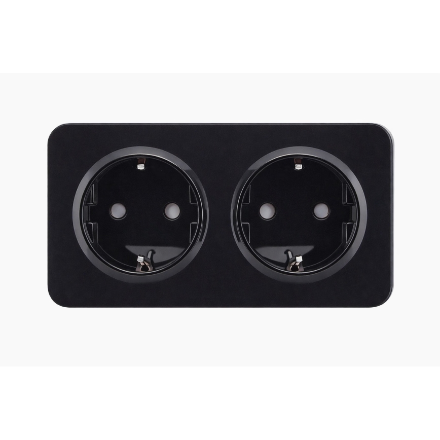 Aigostar - Priză de perete dublă cu ramă SCHUKO 250V/16A, neagră