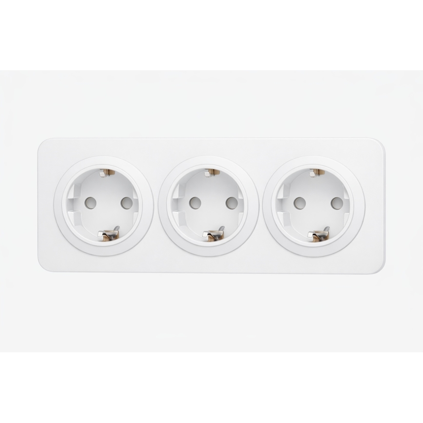 Aigostar - Priză de perete triplă SCHUKO cu ramă, 250V/16A, albă