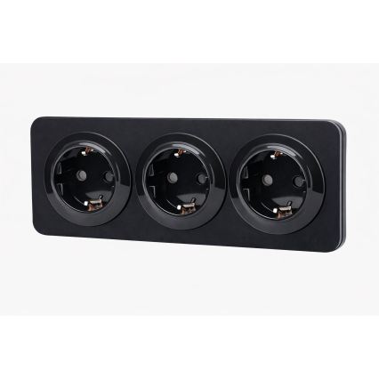 Aigostar - Priză de perete triplă SCHUKO cu ramă 250V/16A, neagră