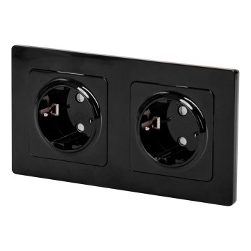 Aigostar - Priză dublă de perete cu ramă SCHUKO 230V/16A, neagră