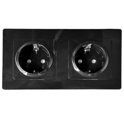 Aigostar - Priză dublă de perete cu ramă SCHUKO 230V/16A, neagră