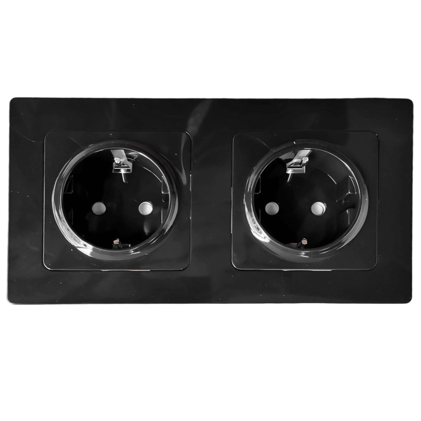 Aigostar - Priză dublă de perete cu ramă SCHUKO 230V/16A, neagră