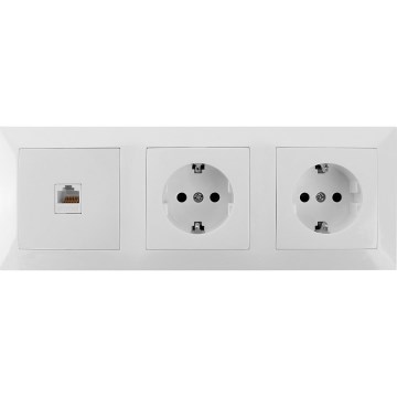 Aigostar - Priză Ethernet și 2 prize SCHUKO cu ramă albă