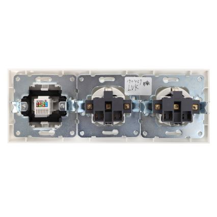 Aigostar - Priză Ethernet și 2 prize SCHUKO cu ramă albă