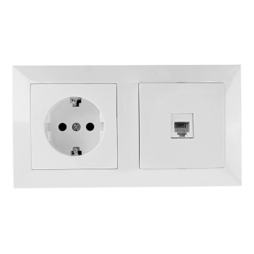Aigostar - Priză Ethernet și priză SCHUKO cu ramă albă