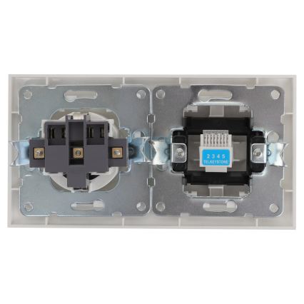 Aigostar - Priză Ethernet și priză SCHUKO cu ramă albă