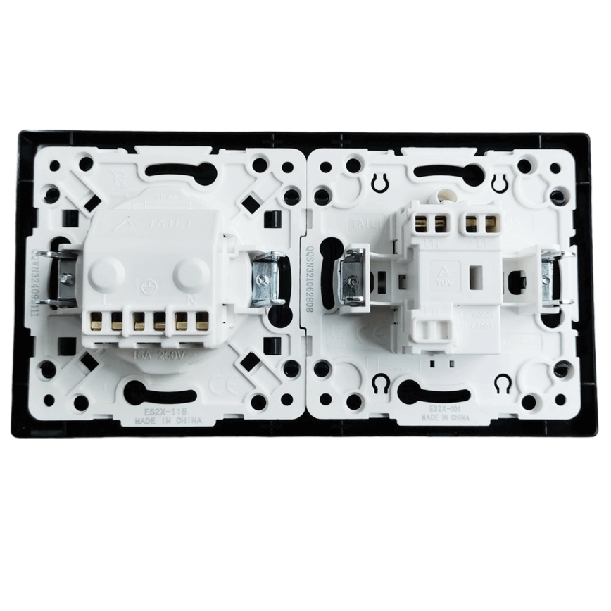 Aigostar - Priză SCHUKO 230V + întrerupător unipolar 1M, cu ramă neagră