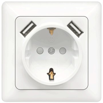 Aigostar - Priză SCHUKO 250V + 2x USB cu ramă albă