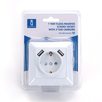 Aigostar - Priză SCHUKO 250V + 2x USB cu ramă albă