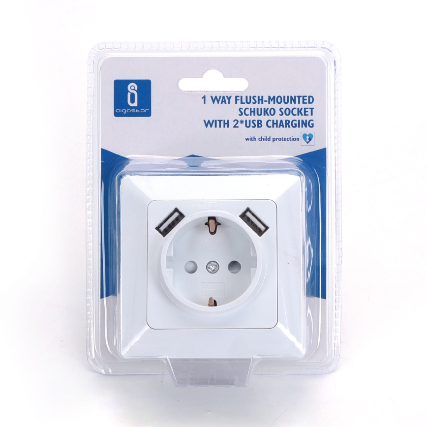 Aigostar - Priză SCHUKO 250V + 2x USB cu ramă albă