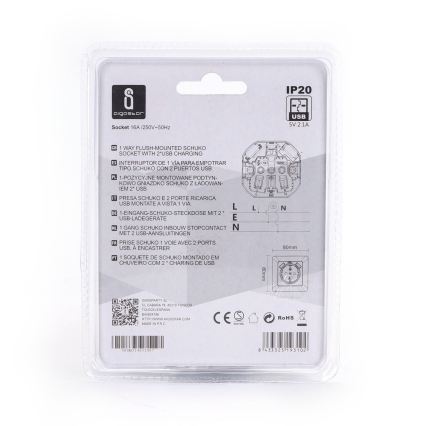Aigostar - Priză SCHUKO 250V + 2x USB cu ramă albă
