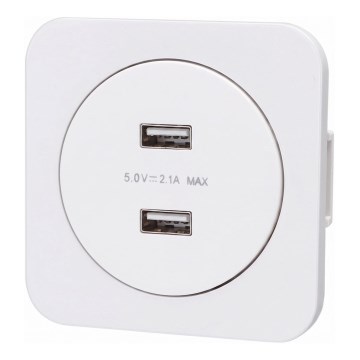 Aigostar - priză USB cu ramă, 2 porturi USB-A, albă