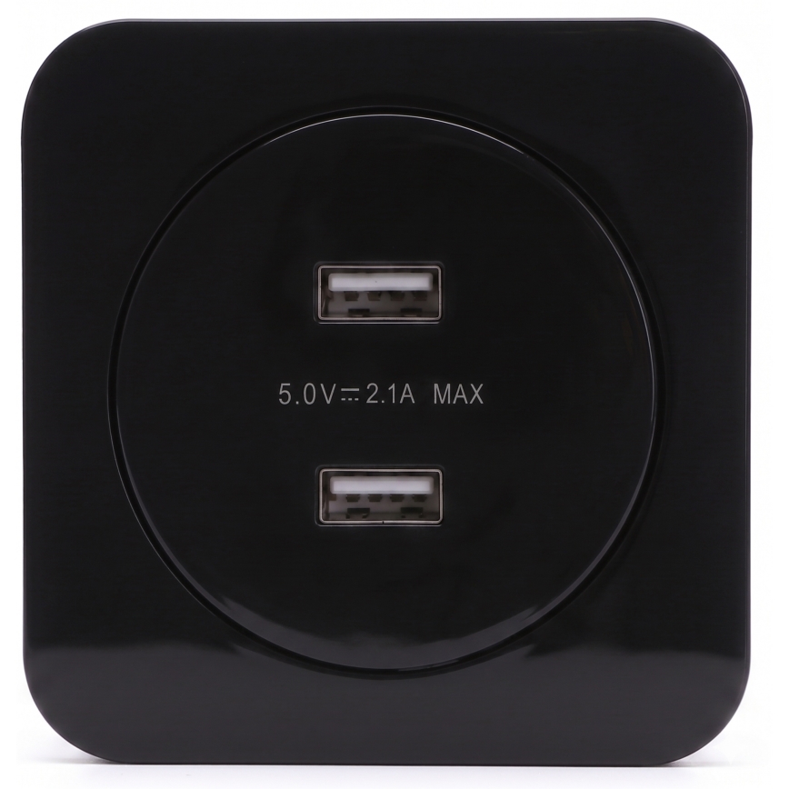Aigostar - Priză USB de alimentare cu ramă, 2x USB-A, neagră