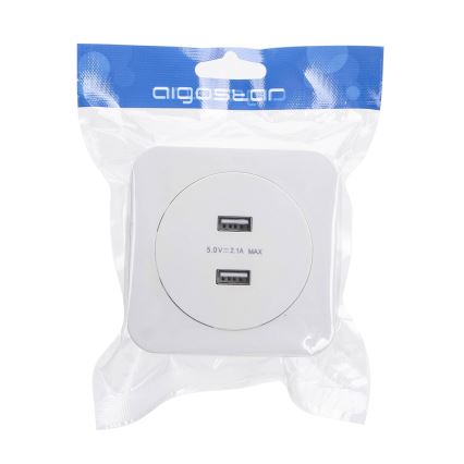 Aigostar - priză USB de perete cu ramă, 2x USB-A, albă