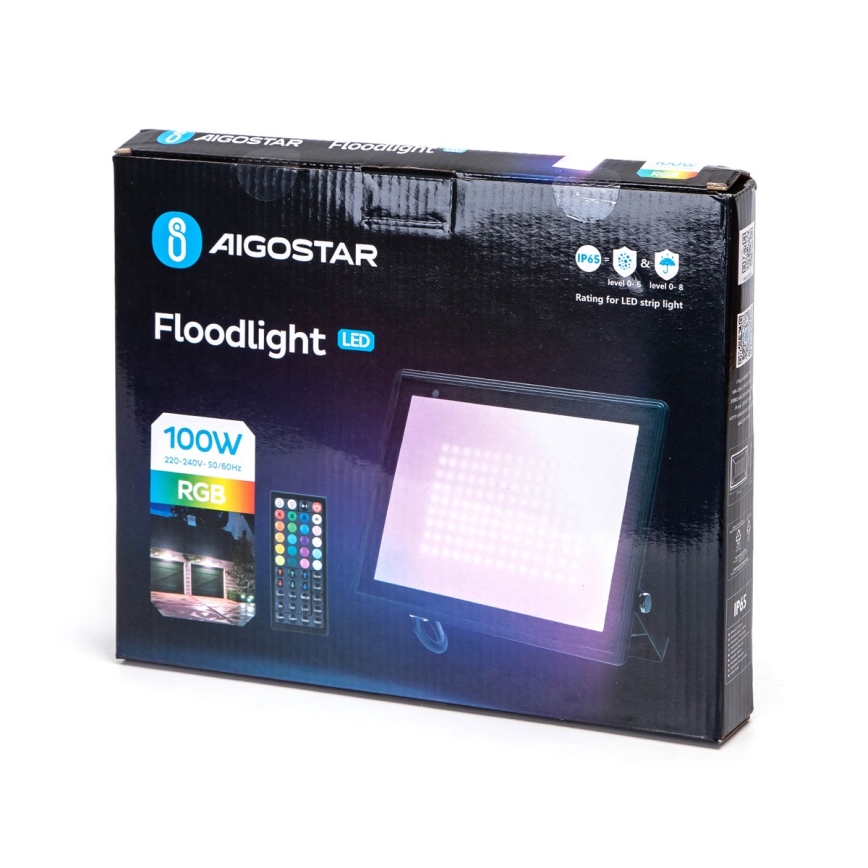 Aigostar - Proiector LED RGB reglabil, 100 W, 230 V, IP65, cu telecomandă