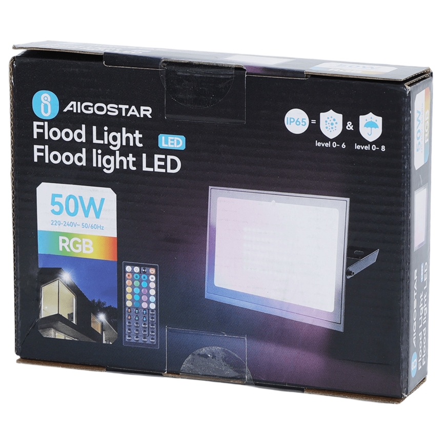 Aigostar - Proiector LED RGB dimmabil, 50 W, 230 V, IP65, cu telecomandă