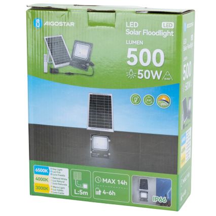 Aigostar - Proiector solar LED reglabil/50W/3,2V 1200mAh 3000K/4000K/6500K IP66 + cu telecomandă