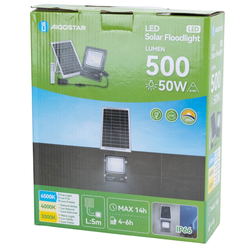 Aigostar - Proiector solar LED reglabil/50W/3,2V 1200mAh 3000K/4000K/6500K IP66 + cu telecomandă
