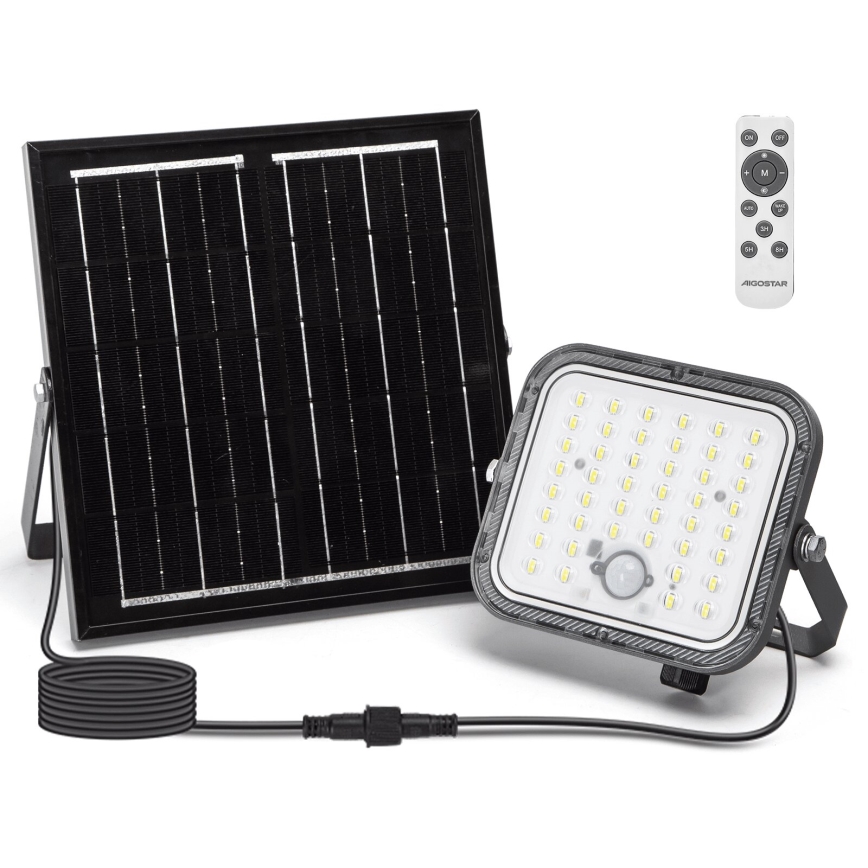 Aigostar - Proiector solar LED reglabil cu senzor, 80W/3,4V, 6500K, IP66, 4000 mAh + telecomandă