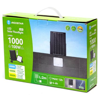 Aigostar - Proiector solar LED reglabil/100W/3,4V 3000/4000/6500K IP66 8000 mAh + telecomandă