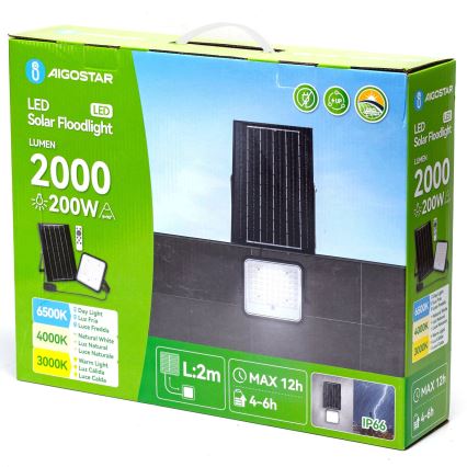 Aigostar - Proiector solar LED reglabil/200W/3,4V 3000/4000/6500K IP66 16000 mAh + cu telecomandă