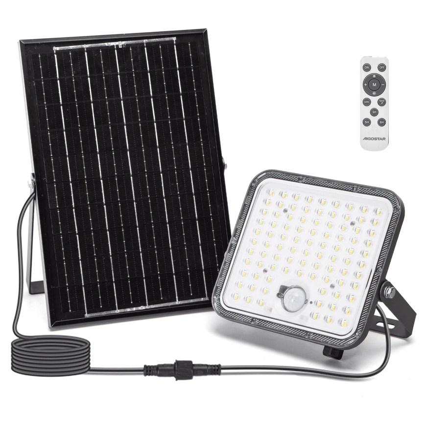 Aigostar - Proiector solar LED reglabil cu senzor LED/120W/3,4V 6500K IP66 8000 mAh + telecomandă