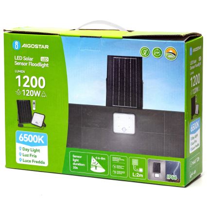 Aigostar - Proiector solar LED reglabil cu senzor LED/120W/3,4V 6500K IP66 8000 mAh + telecomandă